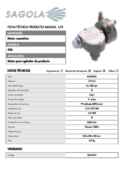 Ficha técnica Motor Neumático 446