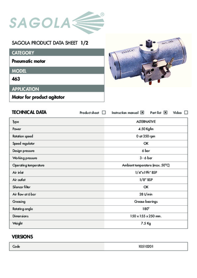 Technical data sheet Pneumatic motor 463