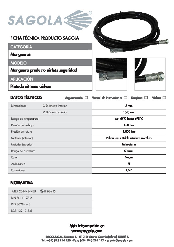 Ficha técnica Manguera Airless seguridad