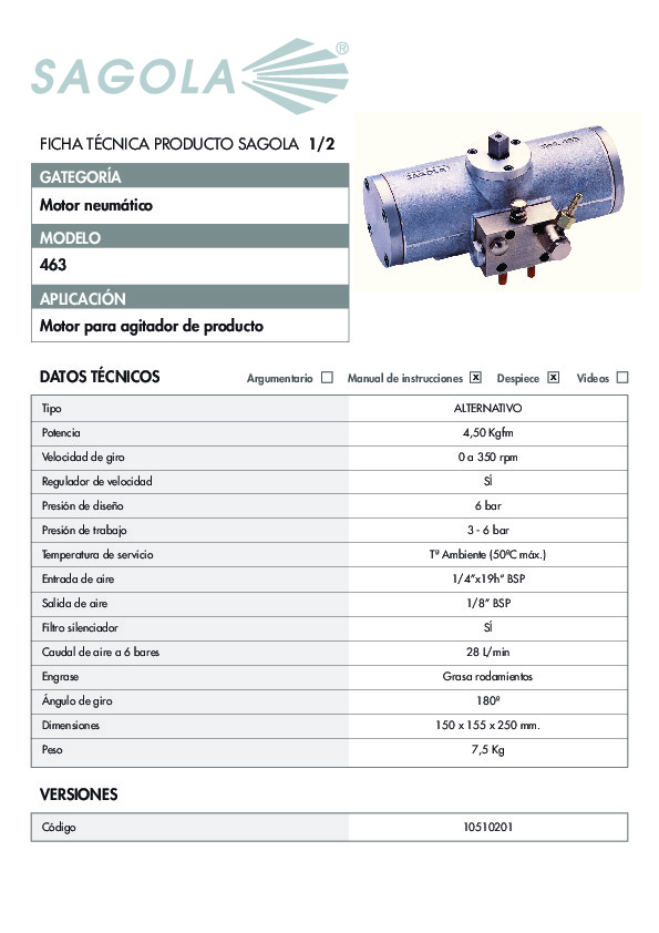 Ficha técnica Motor Neumático 463