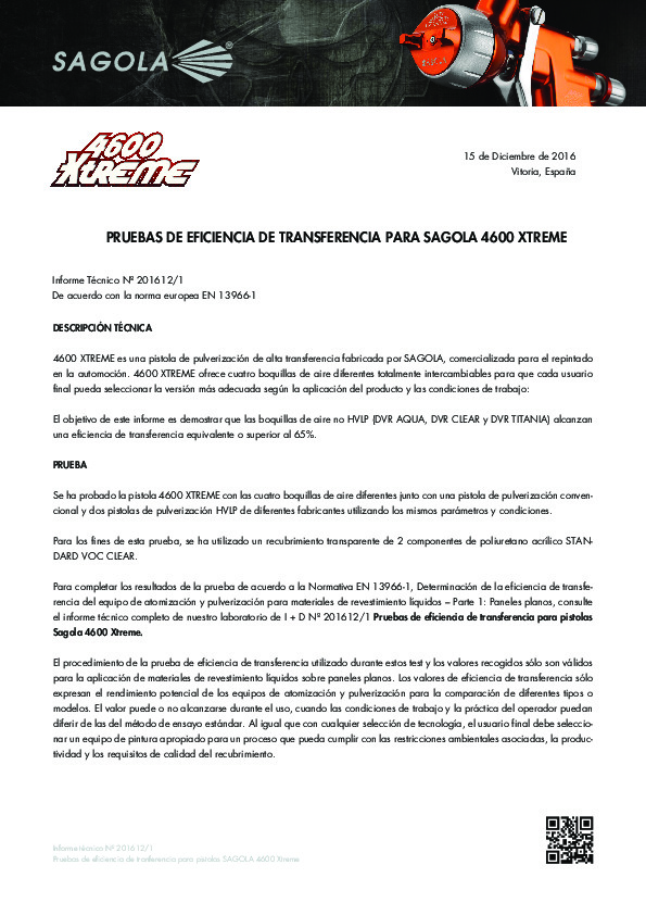 Prueba de eficiencia de transferencia Sagola 4600 Xtreme