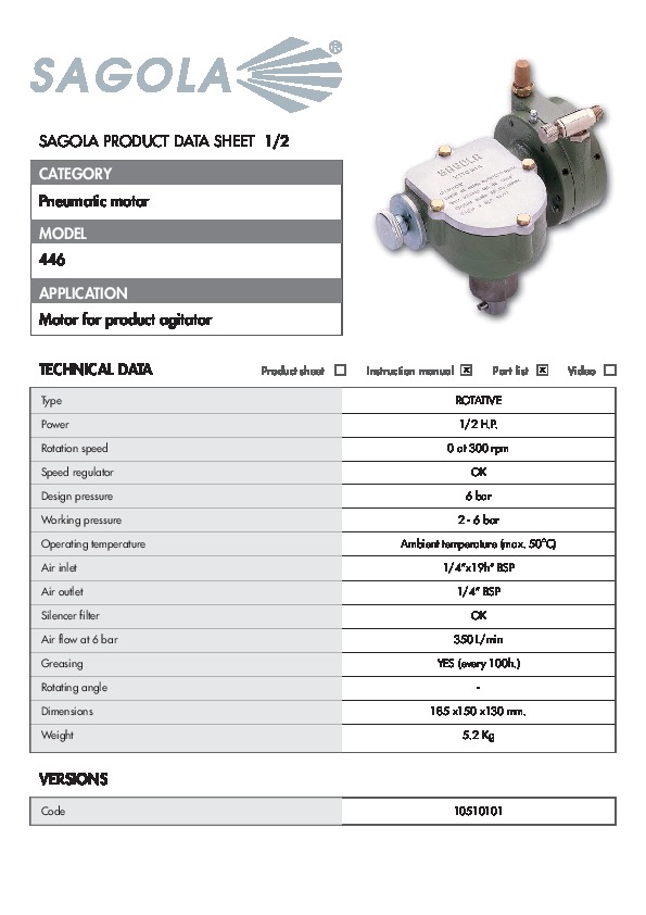 Technical data sheet Pneumatic motor 446